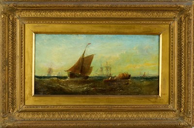 Lot 1025 - William Calcott Knell (1830-1880), pair of oils on canvas - 'Wreck in the Channel' and 'A Summers Morning in the Downs', each titled and signed verso and dated 1877