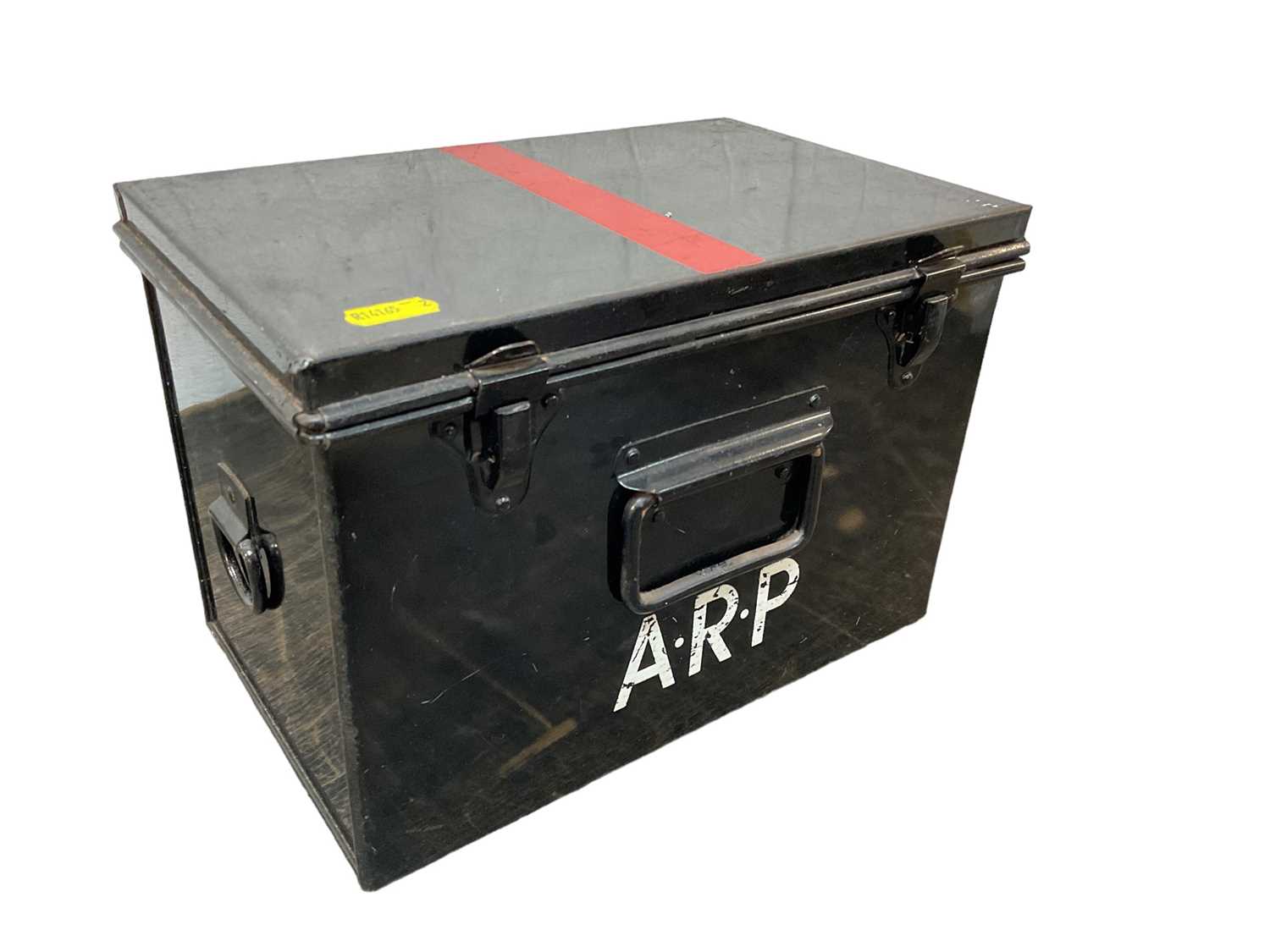 Lot 714 - Second World War tin case with A.R.P. insignia to front, the underside stamped T L & Co, 1939, 28.5 x 19.5cm