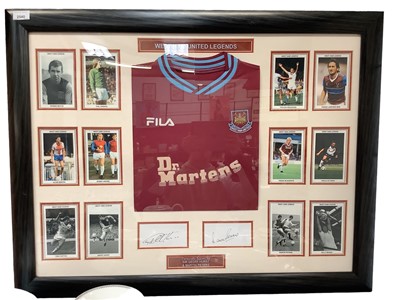 Lot 2540 - Framed West Ham shirt with autographs of Geoff Hurst and Martin Peters