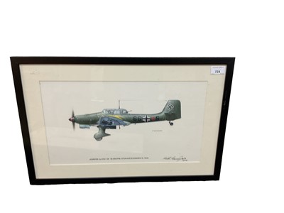 Lot 724 - Keith Broomfield- good quality watercolour and gouache study entitled -Junkers Ju. 87B-I of III Gruppe, mounted in glazed frame, 45 x 25.5cm.