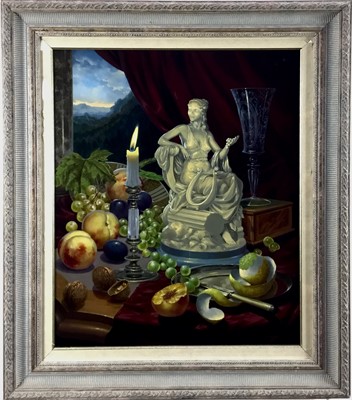 Lot 251 - Boros Gyula (Hungarian, b.1951) oil on panel, still life / vanitas, 58cm x 48cm, framed