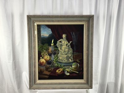 Lot 251 - Boros Gyula (Hungarian, b.1951) oil on panel, still life / vanitas, 58cm x 48cm, framed