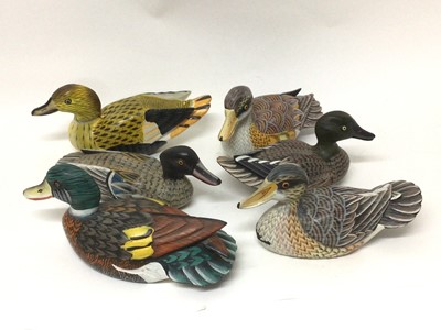 Lot 522 - Group of six hand painted carved wooden ducks