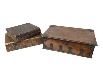 Lot 903 - 18th/19th century Anglo Indian hardwood and brass mounted bible box, together with a George III bible and a Victorian bible