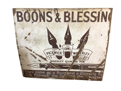 Lot 114 - Original 'Boons & Blessing' enamel sign, 107cm x 92cm, and another part sign (2)