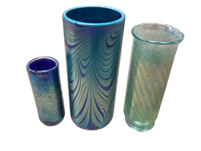 Lot 1235 - Three iridescent art glass vases - Isle of Wight, Okra and Gozo