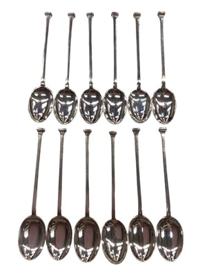 Lot 1061 - Set of twelve silver seal top coffee spoons