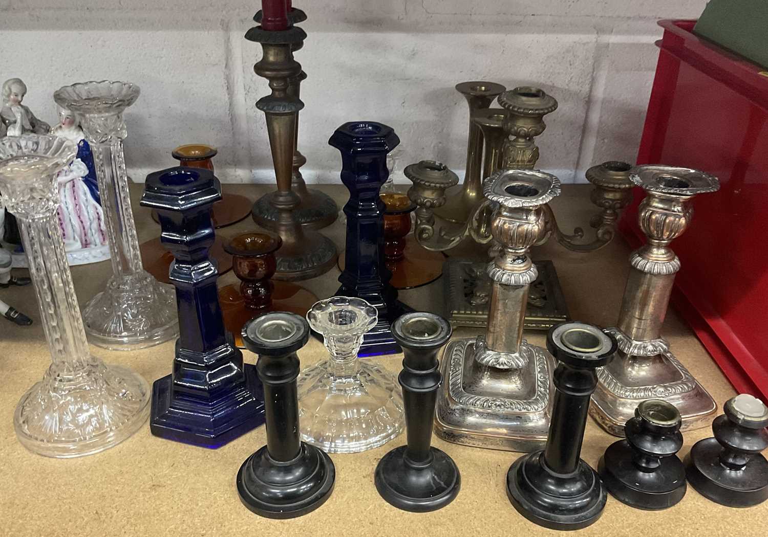 Lot 33 - Group of glass and metal candlesticks.