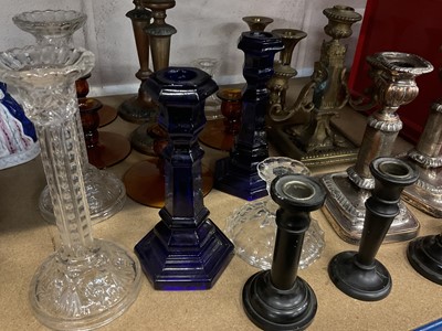 Lot 33 - Group of glass and metal candlesticks.