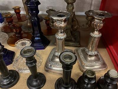 Lot 33 - Group of glass and metal candlesticks.