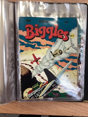 Lot 1600 - Captain W. E. Johns - The Adventures of Biggles 1950s comics published by Action comics, numbers 5,6,8,9,12,18,19,26,30, together with a group of coloured plates issued with Ranger