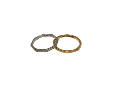 Lot 75 - Platinum octagonal shaped wedding ring and a similar 22ct gold wedding ring (2)