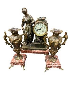 Lot 2570 - French spelter clock garniture