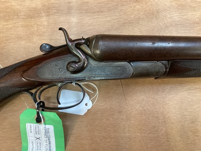 Lot 913 - Top lever opening 10 bore side-by-side non-ejector side lock hammer fowling shotgun by Lincoln Jeffries, with 36” Damascus barrels engraved to rib ‘Awarded Gold Medal, Melbourne 1889”, RH barrel “W...