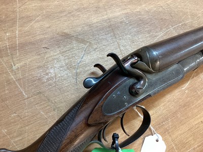 Lot 913 - Top lever opening 10 bore side-by-side non-ejector side lock hammer fowling shotgun by Lincoln Jeffries, with 36” Damascus barrels engraved to rib ‘Awarded Gold Medal, Melbourne 1889”, RH barrel “W...