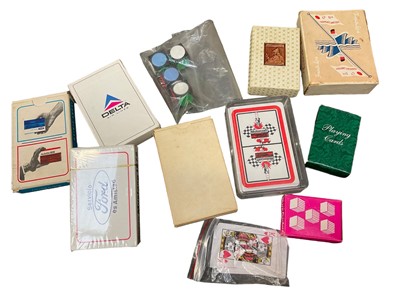 Lot 2568 - Collection of eight Advertising sets of playing cards, including Carnegie creme d’Argent Gin, Motocraft, Autolite, Ford Mustang 1979 (Mexico), delta Airlines, French Lines Transatlantique Cie GLE,...