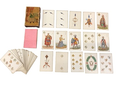 Lot 2565 - Single deck of 52 late 19th century playing cards with green backs, by Jacquemin Gringonneur, the Clubs, Diamonds and Heart pips all with flowers or birds, the Clubs with spear points, the court ca...