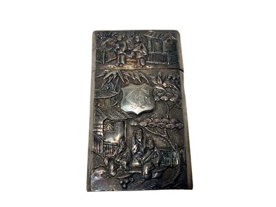 Lot 77 - Good quality Chinese silver Wan Hing card / cigarette case with figure, bamboo and chinoiserie landscape decoration 81 x 46mm