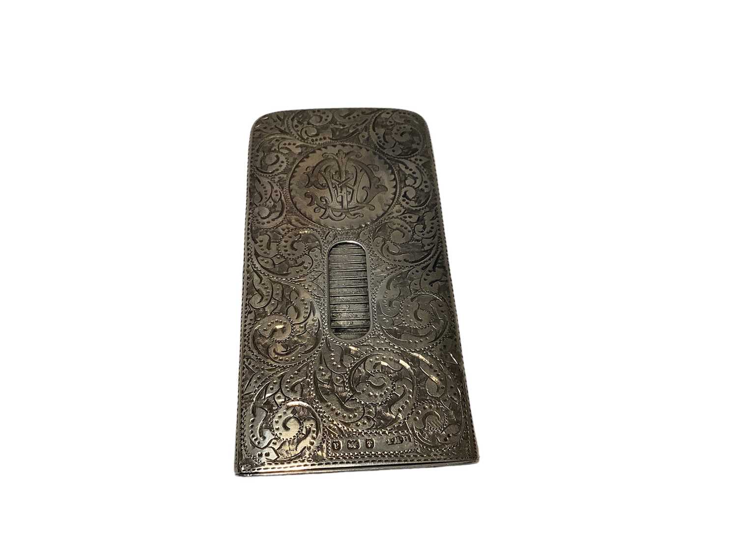 Lot 78 - Good quality Victorian Needham's Patent silver card case with floral scroll engraved decoration ( Birmingham 1900) 84 x 42mm