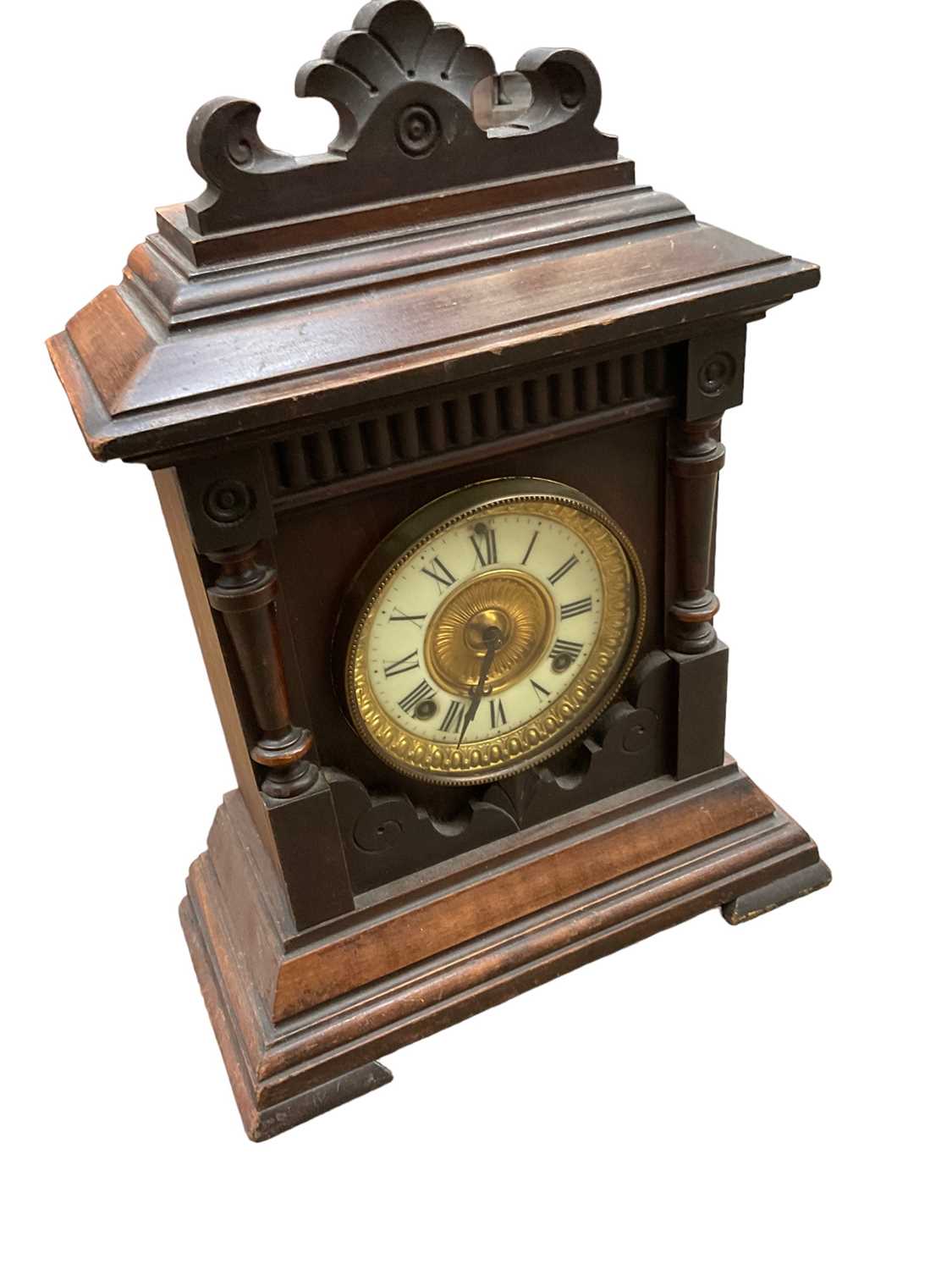 Lot 34 - Early 20th century wooden cased mantel clock, by Ansonia