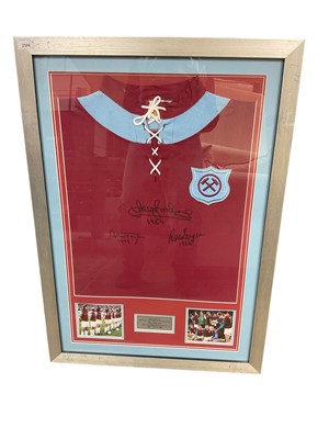 Lot 2506 - Framed and glazed West Ham football shirt - Ron Boyce, Alan Taylor & Trevor Brooking (FA cup heroes)