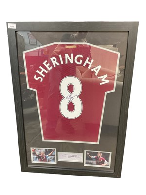 Lot 2509 - Framed and glazed West Ham football shirt - Teddy Sherringham