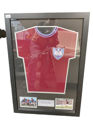 Lot 2510 - Framed and glazed West Ham football shirt - Sir Geoff Hurst