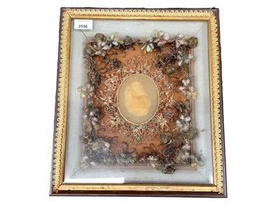 Lot 2536 - Antique French framed reliquary with wax Agnus Dei seal to centre, 38.5cm x 33.5cm