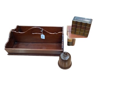 Lot 2592 - Mahogany cutlery box, simulated run of books, small simulated books, mahogany bell shaped musical box