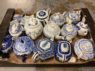 Lot 1249 - Sixteen various blue and white teapots including Spode, Wedgwood, Mintons etc