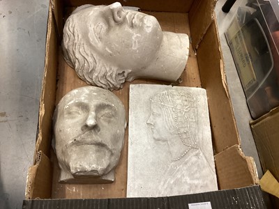 Lot 2530 - Old plaster death mask of a bearded gentleman, plaster cast of classical female head and a plaque (3)