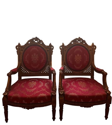 Lot 1280 - Pair of 19th century Continental carved gilt salon open armchairs