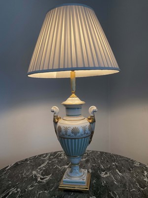 Lot 848 - Pair of French porcelain table lamps