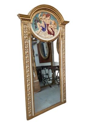 Lot 1290 - Ornate 19th century pier mirror, with relief cherub panel