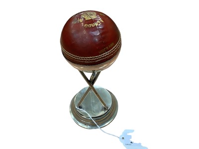 Lot 2594 - Radio and cricket interest: a white metal mounted cricket ball inscribed 'Pye Radio Sports & Social Club Cricket Section Winners 1936', on stand