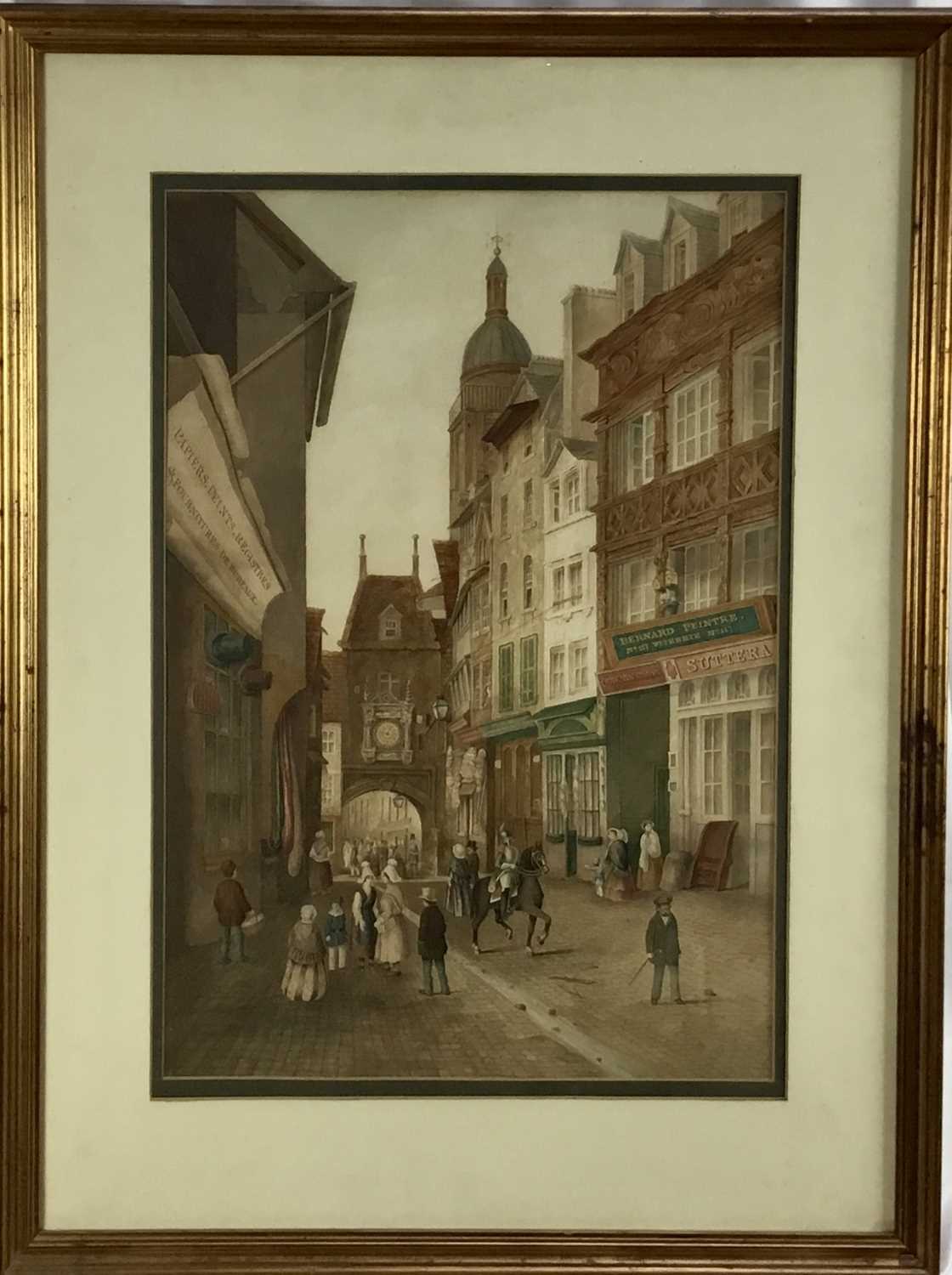 Lot 51 - Attributed to Charles Marsh, watercolour, Rouen street scene, 64cm x 44cm, in glazed frame