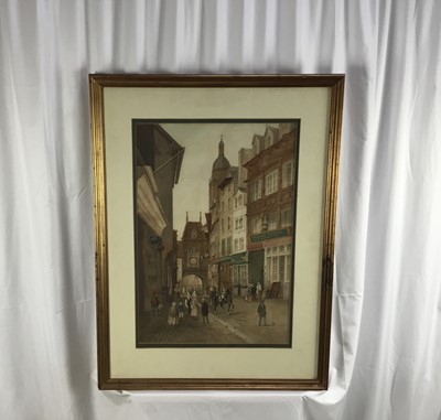 Lot 51 - Attributed to Charles Marsh, watercolour, Rouen street scene, 64cm x 44cm, in glazed frame