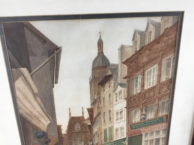 Lot 51 - Attributed to Charles Marsh, watercolour, Rouen street scene, 64cm x 44cm, in glazed frame