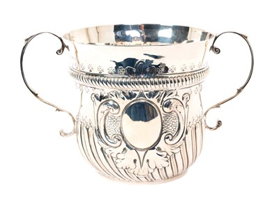 Lot 286 - Victorian silver twin handled cup in the form of an early 18th century style porringer