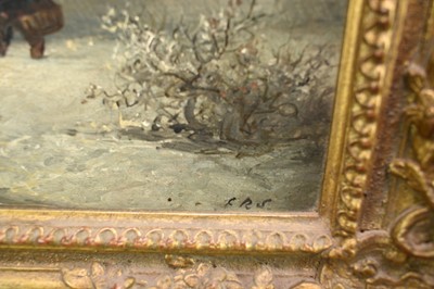 Lot 1207 - Edward Robert Smythe (1810-1899) oil on canvas - Winter Travellers, initialled, in gilt frame