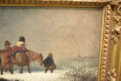 Lot 1207 - Edward Robert Smythe (1810-1899) oil on canvas - Winter Travellers, initialled, in gilt frame