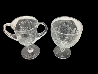 Lot 1269 - Good quality Webb Crystal cut and etched glass Royal commemorative goblet and loving cup (2)