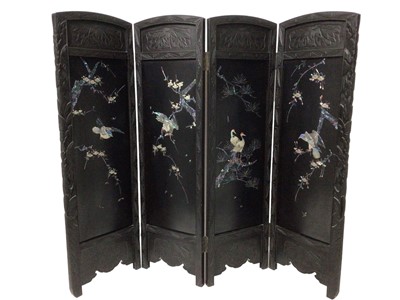 Lot 1266 - Late 19th century Japanese lacquered four-fold screen with mother of pearl decoration