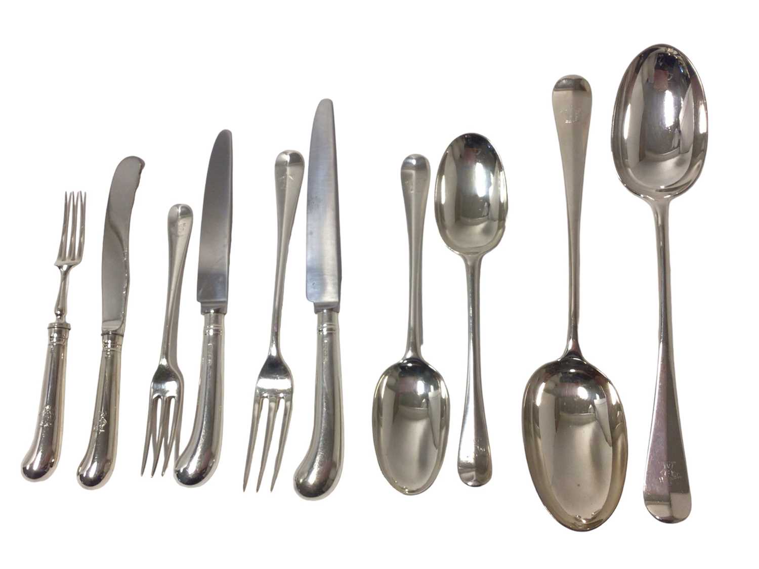 Lot 401 - Composite Victorian silver Hanoverian Rattail pattern cutlery and other items