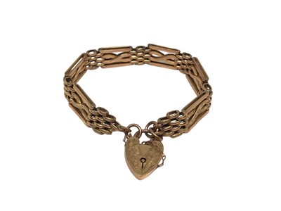 Lot 94 - 9ct rose gold gate bracelet with padlock clasp