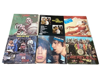 Lot 2253 - Box of LP records including The Who, Rolling Stones, Queen, Jethro Tull, Supertramp, Family, George Harrison, Beatles, Stephen Stills, Bob Marley, Steely Dan - approx 95 albums, most vinyl appears...