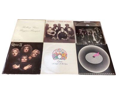 Lot 2253 - Box of LP records including The Who, Rolling Stones, Queen, Jethro Tull, Supertramp, Family, George Harrison, Beatles, Stephen Stills, Bob Marley, Steely Dan - approx 95 albums, most vinyl appears...