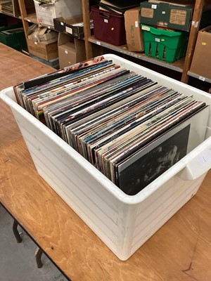 Lot 2253 - Box of LP records including The Who, Rolling Stones, Queen, Jethro Tull, Supertramp, Family, George Harrison, Beatles, Stephen Stills, Bob Marley, Steely Dan - approx 95 albums, most vinyl appears...