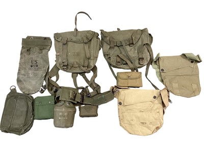 Lot 756 - Collection of Second World War and later American and British canvas webbing belts, pouches and other items (one box)