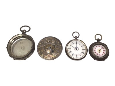 Lot 122 - Two silver cased fob watches, one other silver watch case and a pocket watch movement